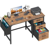 Computer Desk with Fabric File Drawers Cabinet 47 Inch Reversible Home Office Desks