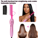 GOIPLE 2 in1 Electric Hot Comb Hair Straightener Brush Fast Heating Flat Iron Styling Brush Wig Kit with