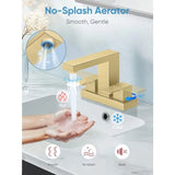 Bathroom Faucets for Sink 3 Hole Brushed Bathroom Sink Faucet Square with Pop-Up Drain 2 Handle and 2 Supply Hoses Lead-Free St