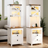 Tall Nightstand with Charging Station, Bedside Table with Drawers
