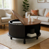 Round Coffee Table Wooden Flip-Top Coffee Table w/ Storage for Bedroom
