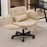 TCGBKAF White Criss Cross Chair with Adjustable Arms Chenille Swivel Vanity Chair with Side Pockets Ergonomic Cross Legged Office Chair with Wheels Adjustable Height Computer Desk Chair