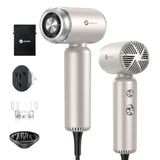 Travel hair dryer for international use, ABS plastic, white, dual voltage 100-240V with ionic