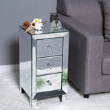 3-Drawer Mirrored Nightstand Set of 2, Glass End Table for Bedroom, Silver
