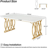 Modern Dining Table, 63" Large Kitchen Table for 4-6 People, Unique Rectangular