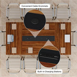 10-Person Industrial Style Metal Conference Table with Power Outlets and Cable
