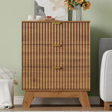 Nightstand Set of 2, W/ 3 Drawer for Bedroom, Fluted Wood Dresser,24"Wide
