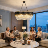 Modern Black & Gold Crystal Chandelier, 3-Tier K9 Oval Crystal Chandelier for Kitchen