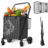 Grocery Cart on Wheels for Groceries, Folding Shopping Carts with Liner
