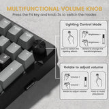 Mechanical Gaming Keyboard with Knob, Bluetooth 5.0/2.4GHz/USB Wired