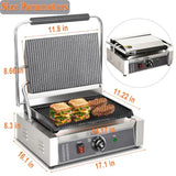 Commercial Panini Press Stainless Steel Electric Sandwich Maker 2200W Countertop