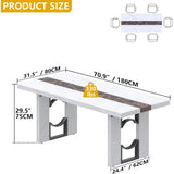 71 Large Marble-Color Rectangular Dining Table for 6-8, Elegant White Marble Top for Home