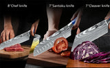 MDHAND 8pcs Kitchen Knife Damascus Stainless Steel Chef Knife Utility Paring Boning Cleaver