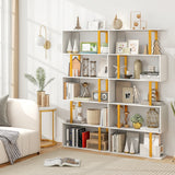 6-Tier Geometric Bookcase 74. 5-Inch S-Shaped Bookshelf with Metal Frame Gold