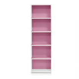 5-Tier Reversible Color Open Shelf Bookcase , White/Pink