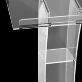 Acrylic Podium Modern Clear Lectern 7.8mm Thick with Storage Shelf for Conference Wedding