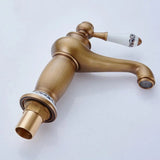 Ceramic Antique Brass Faucet Bathroom Sink Faucet Blue White Porcelain Long Neck Vintage