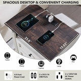 26" Tall 2 Drawer Dresser Nightstand W/ Charging Station For Bedroom