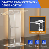 Acrylic Podium Modern Clear Lectern 7.8mm Thick with Storage Shelf for Conference Wedding