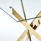 36 Inch Square Tempered Glass Dining Table with Gold Legs for Small Spaces Kitchen