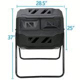 Large Compost Tumbler Bin Dual Chamber 43Gal Rotating Composter Sliding Doors