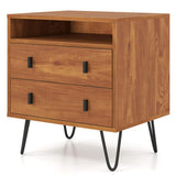 3-in-1 Bedroom Nightstand, Practical Side Table with 2 Drawers & Iron Legs