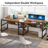 Tribesigns Two Person Desk with Bookshelf, 78.7 Computer Office Double Desk