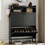 Freestanding Wooden Shoe Rack with Hidden Slim Storage for Entryway