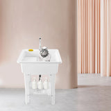 Freestanding Utility Sink w/ Washboard Floor Mount Hot + Cold Faucet Kit White Durable Laundry Sink Wash Bowl Basin Faucet Drain