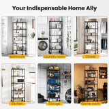 JHK 3-5 Tier Grid Storage Bookshelf with Lockable Wheels Mobile Metallic Shelving Rack Heavy Duty Standing