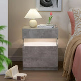 Grey LED Nightstand Set of 2,with 3 Drawers for Bedroom, Bedside Table