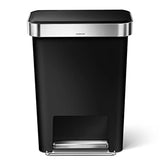 Hybrid Step Can, 45L/ 12 Gallon Rectangular Kitchen Trash Can, Liner Rim System