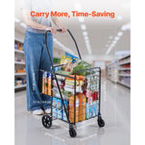 Shopping Cart, Folding Grocery Utility Cart with Dual Baskets, Waterproof Liner amp Wheels