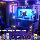 LED Gaming Desk with Hutch 47.2'' Computer Workstation Black