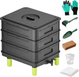 Indoor Outdoor 3-Layer Black Plastic Worm Composter for Efficient Vermicomposting