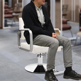 360° Rotatable Barber Chair Adjustable Hair Salon Chair White Stylist Chair for Hair Salon