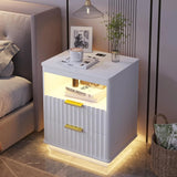 Nightstand with Charging Station, Farmhouse End Side Table with 2 Drawers