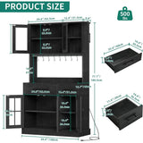 Black Tall Kitchen Pantry Cabinet with Microwave Stand, Storage Hutch, and Acrylic Doors