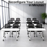 55in Folding Conference Table with Wheels, Heavy Duty Mobile Training Table for Office
