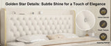 Queen Platform Bed Frame w/LED Lights, Wingback Headboard, USB Ports