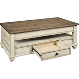 Vintage Inspired Rectangular Lift Top Coffee Table w/ Storage, White&Brown