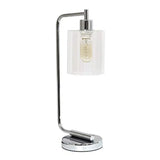 LD1036-CHR Bronson Antique Style Industrial Iron Lantern Desk Bedside Glass Shade