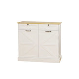 White Farmhouse Kitchen Storage Cabinet with Barn Doors Wooden Top Multi Purpose