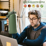 64oz Glass Water Bottles with Straw Time Marker, Half Gallon Large Motivational Water Jug