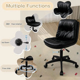 PU Leather Swivel Office Desk Chair with Back Height Adjustable Armless