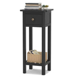 Narrow Side Table With Drawer And Shelf, Wood Nightstand For Living Room