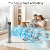 Tower fan for bedroom living room office, grey bladeless plastic with 6 speeds