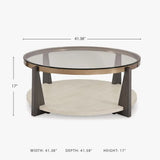 Contemporary Round Glass Coffee Table in Gray, Brown, and Gold Finish