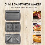 Yabano Sandwich Maker, 3 in 1 Waffle Maker, Toaster and Electric Panini Press Grill