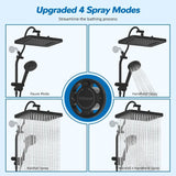 13'' High Pressure Rainfall Shower Head Combo, 5 Spray Modes, 10 Mode Handheld, All Metal 4-Way Diverter Arm